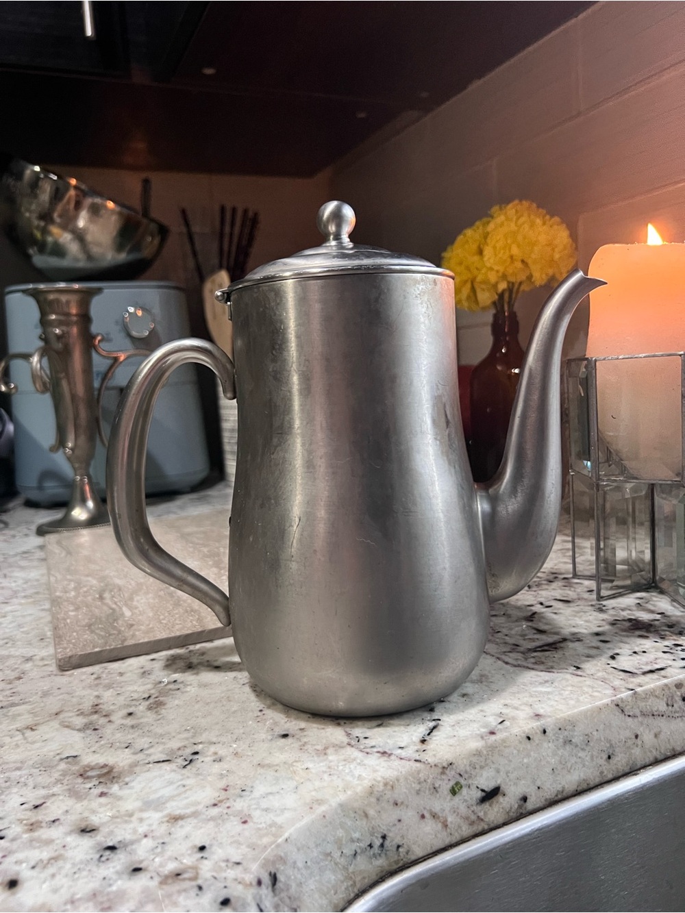 Stainless Steel Restaurant Grade Metal Coffee/Tea Pot - Silver